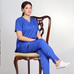 Tenue médicale pour femme bleu royal – Image 4